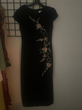 Black Maxi Dress with Floral Embroidery